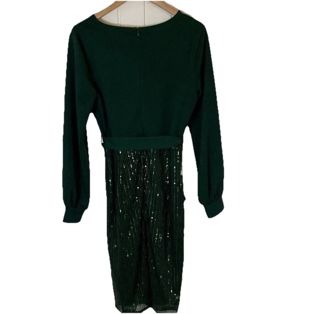 Grace Karin Womens Elegant Green Sequin Faux Wrap Dress Size-XL Holiday Party